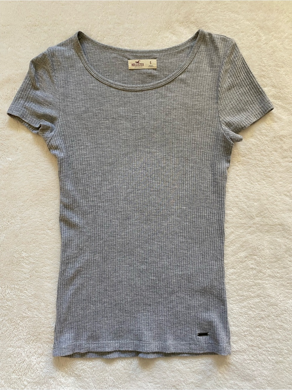 Hollister Ribbed Short Sleeve Tee Light Gray Size Small